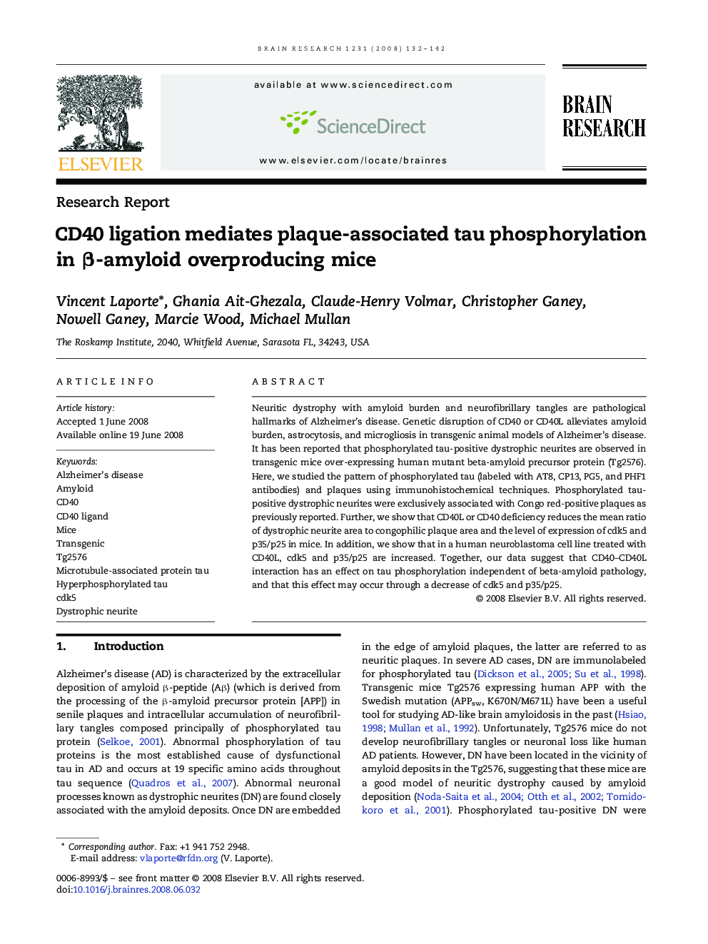 CD40 ligation mediates plaque-associated tau phosphorylation in β-amyloid overproducing mice