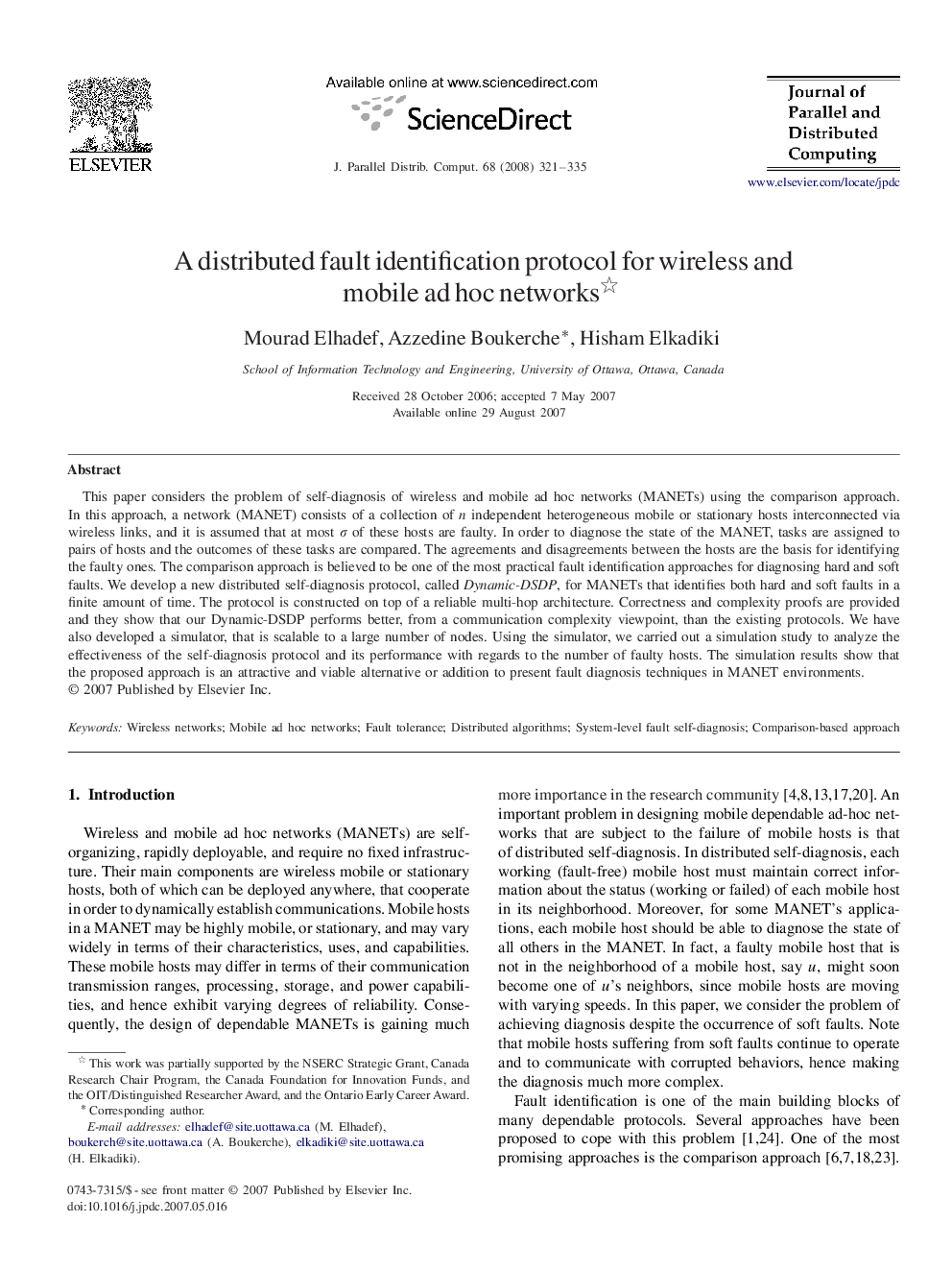 A distributed fault identification protocol for wireless and mobile ad hoc networks 