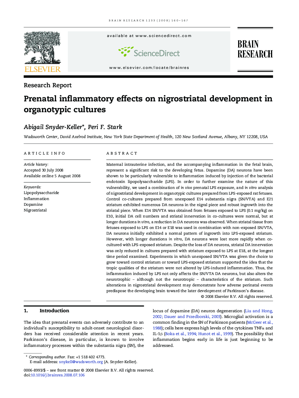 عکس صفحه اول مقاله: Prenatal inflammatory effects on nigrostriatal development in organotypic cultures Prenatal inflammatory effects on nigrostriatal development in organotypic cultures