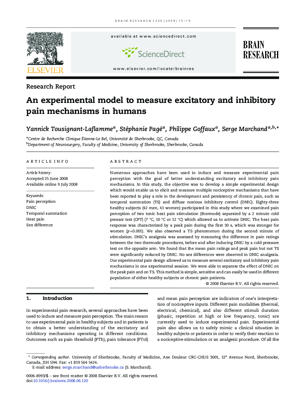 An experimental model to measure excitatory and inhibitory pain mechanisms in humans