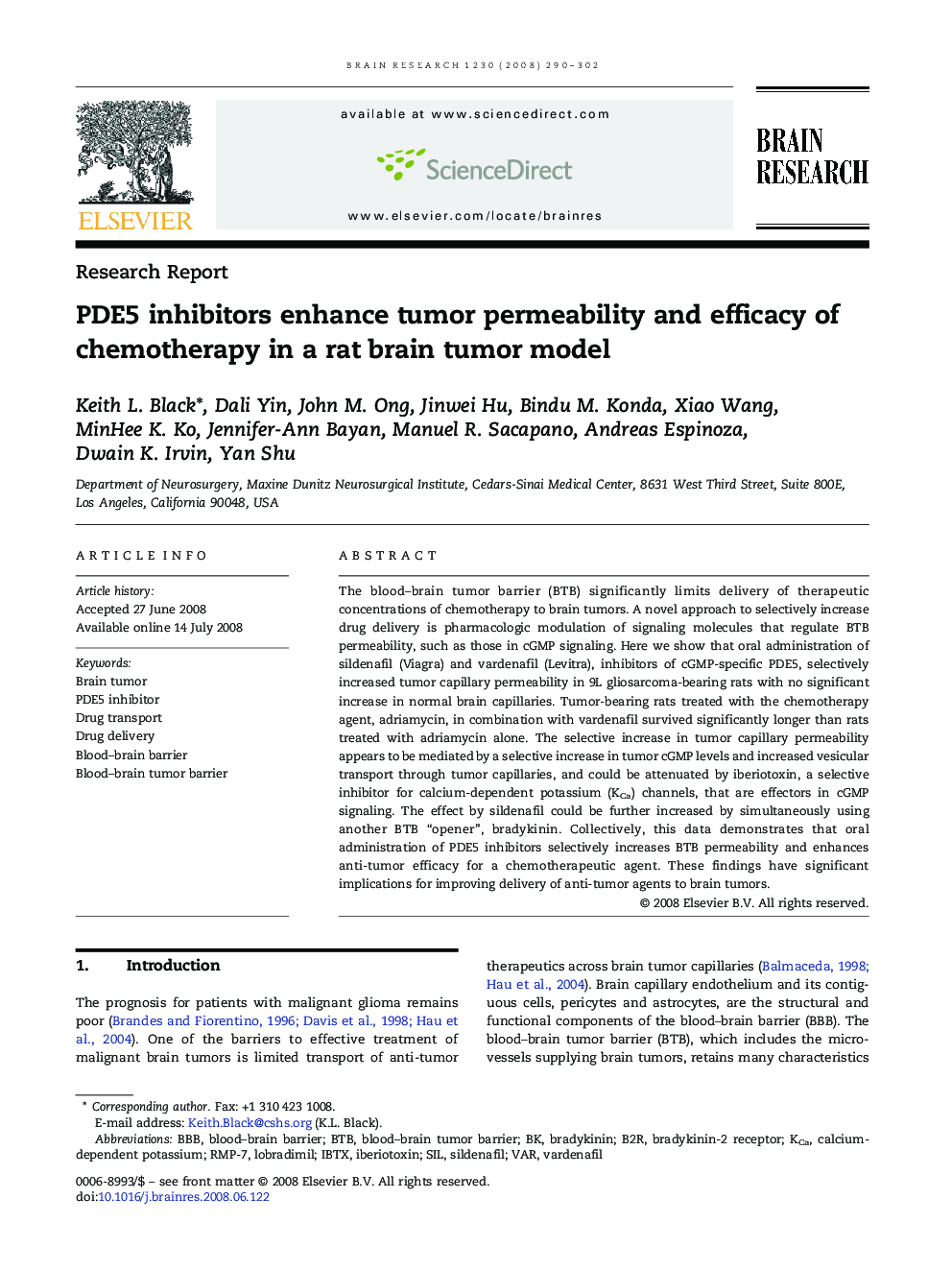 PDE5 inhibitors enhance tumor permeability and efficacy of chemotherapy in a rat brain tumor model