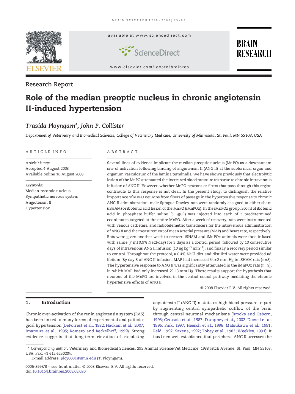 Role of the median preoptic nucleus in chronic angiotensin II-induced hypertension