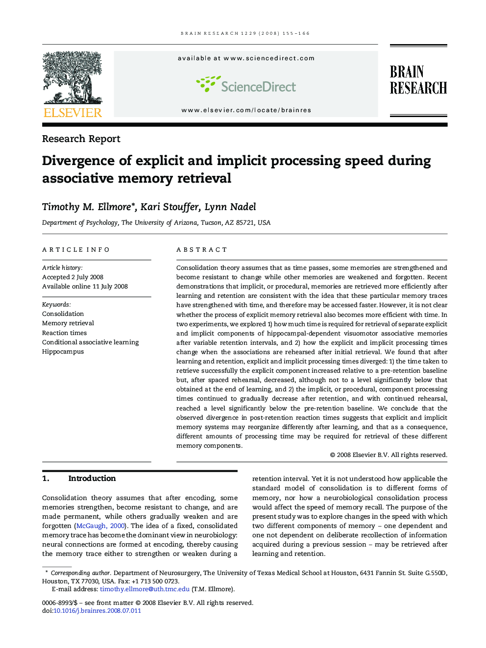 Divergence of explicit and implicit processing speed during associative memory retrieval