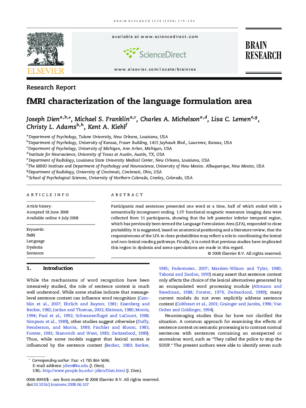 fMRI characterization of the language formulation area