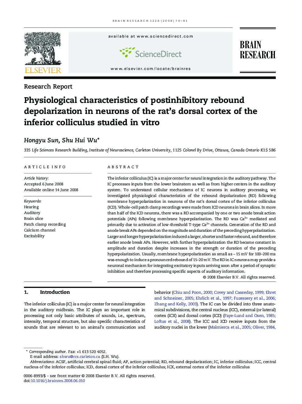 Physiological characteristics of postinhibitory rebound depolarization in neurons of the rat's dorsal cortex of the inferior colliculus studied in vitro