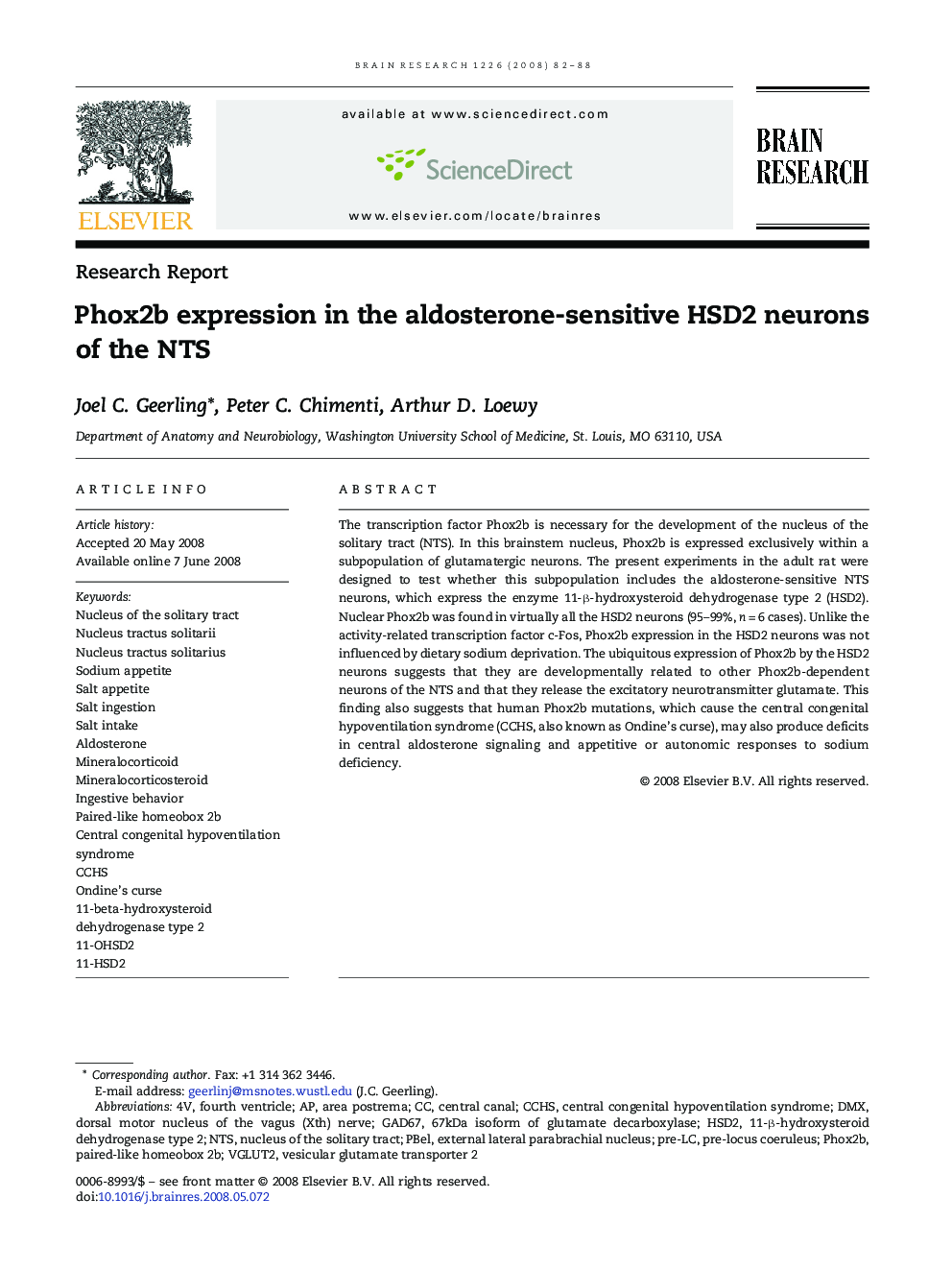 Phox2b expression in the aldosterone-sensitive HSD2 neurons of the NTS