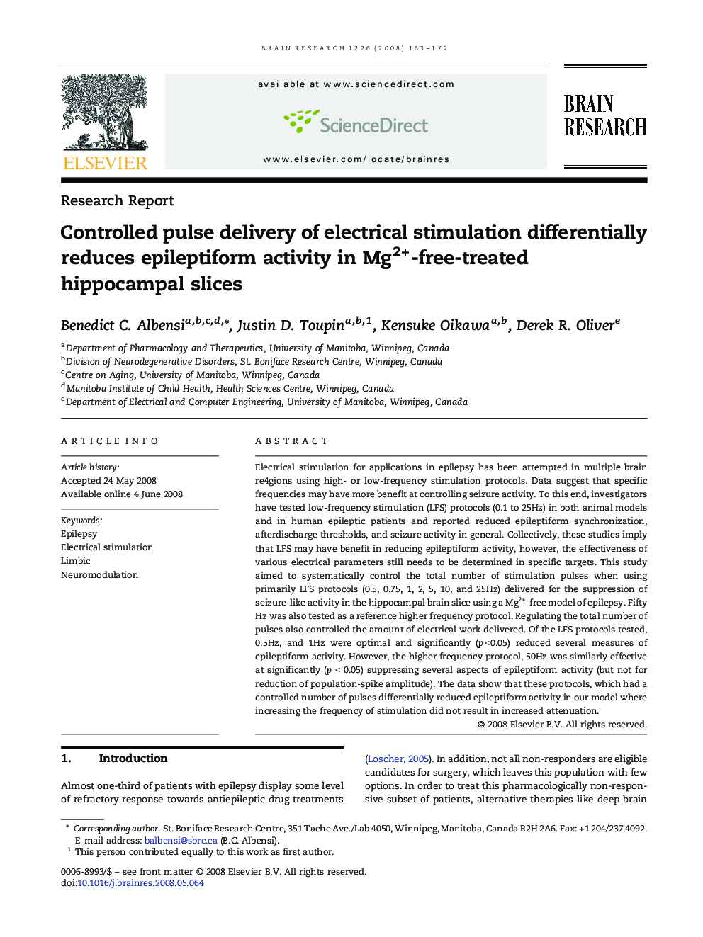 Controlled pulse delivery of electrical stimulation differentially reduces epileptiform activity in Mg2+-free-treated hippocampal slices