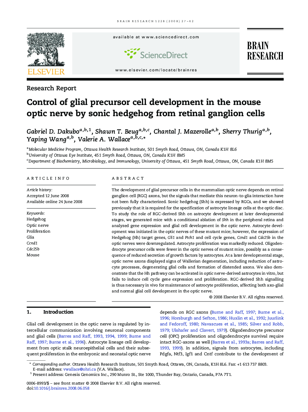 Control of glial precursor cell development in the mouse optic nerve by sonic hedgehog from retinal ganglion cells