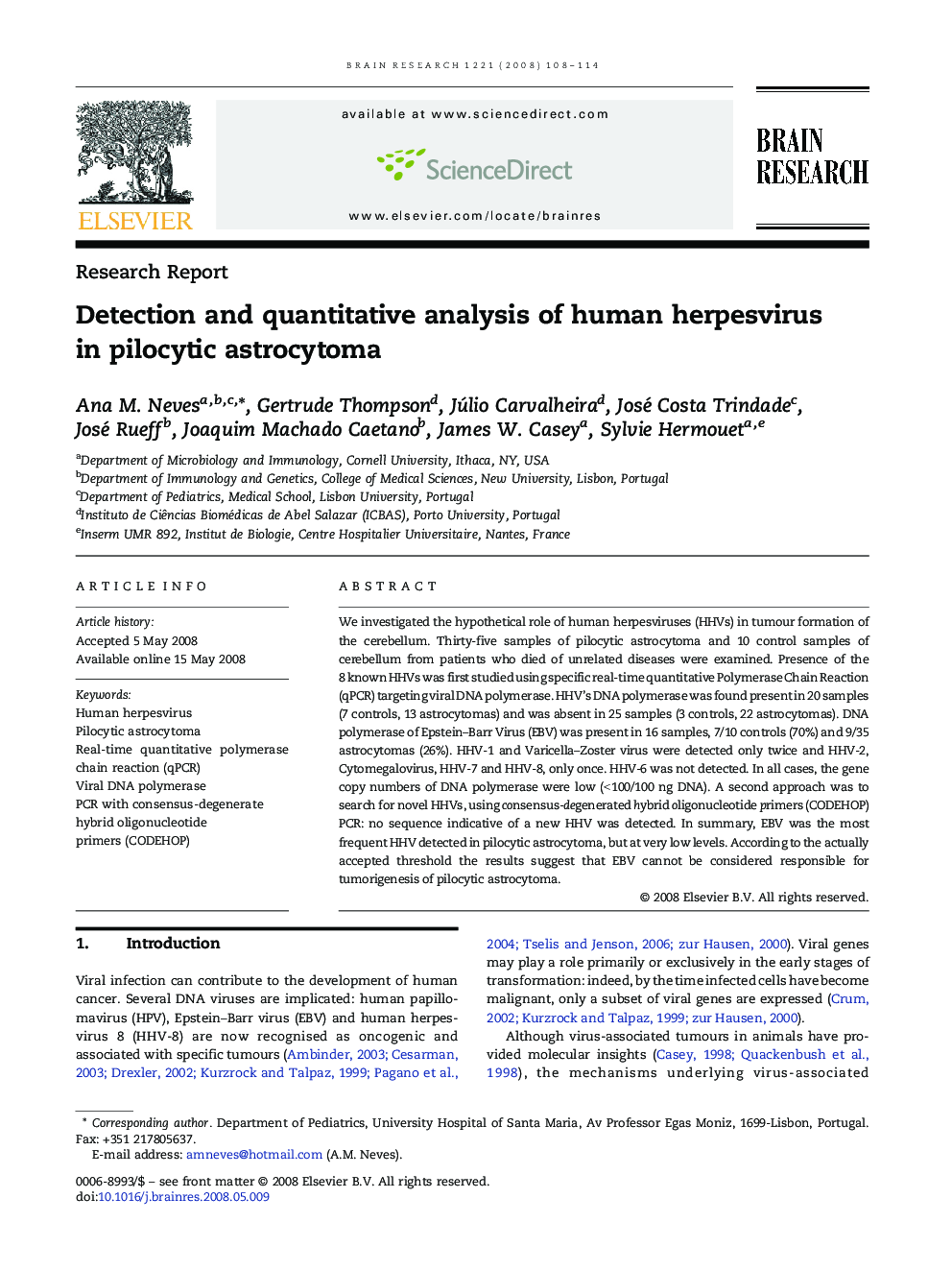 Detection and quantitative analysis of human herpesvirus in pilocytic astrocytoma