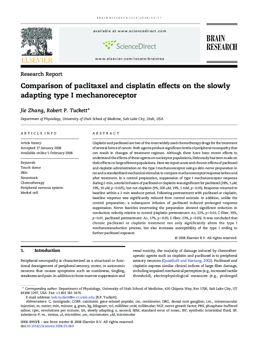 Comparison of paclitaxel and cisplatin effects on the slowly adapting type I mechanoreceptor