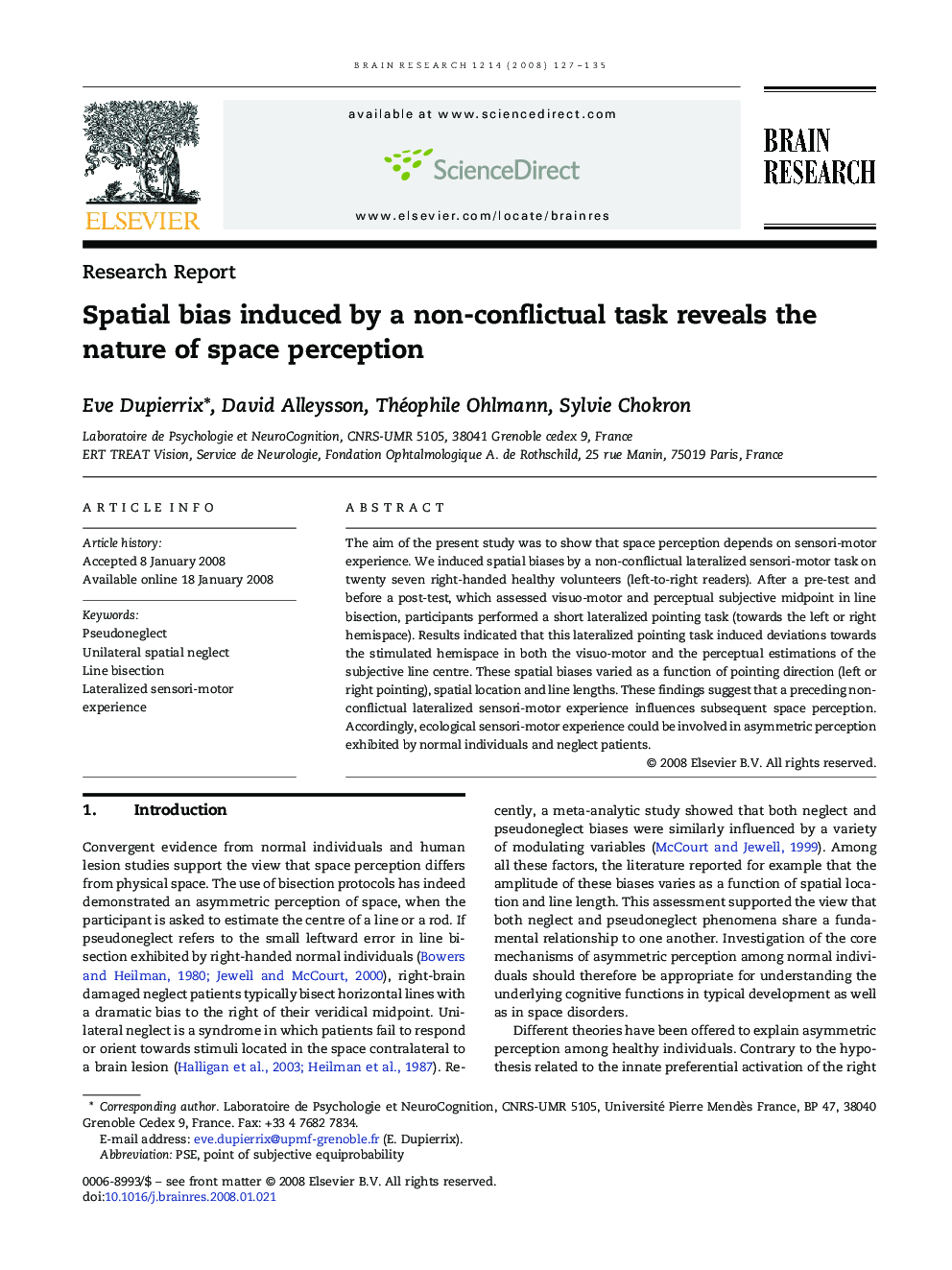 Spatial bias induced by a non-conflictual task reveals the nature of space perception