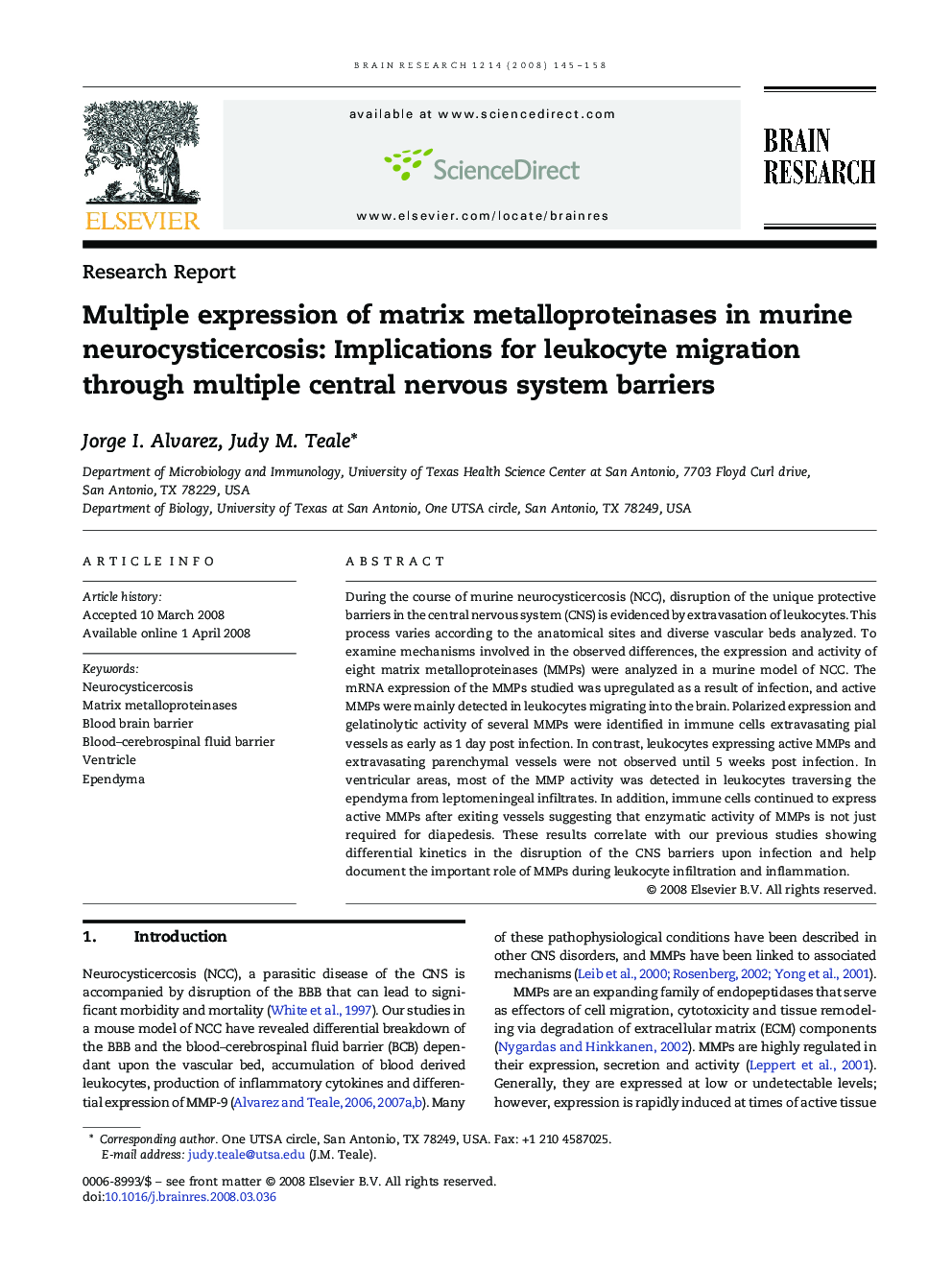 Multiple expression of matrix metalloproteinases in murine neurocysticercosis: Implications for leukocyte migration through multiple central nervous system barriers