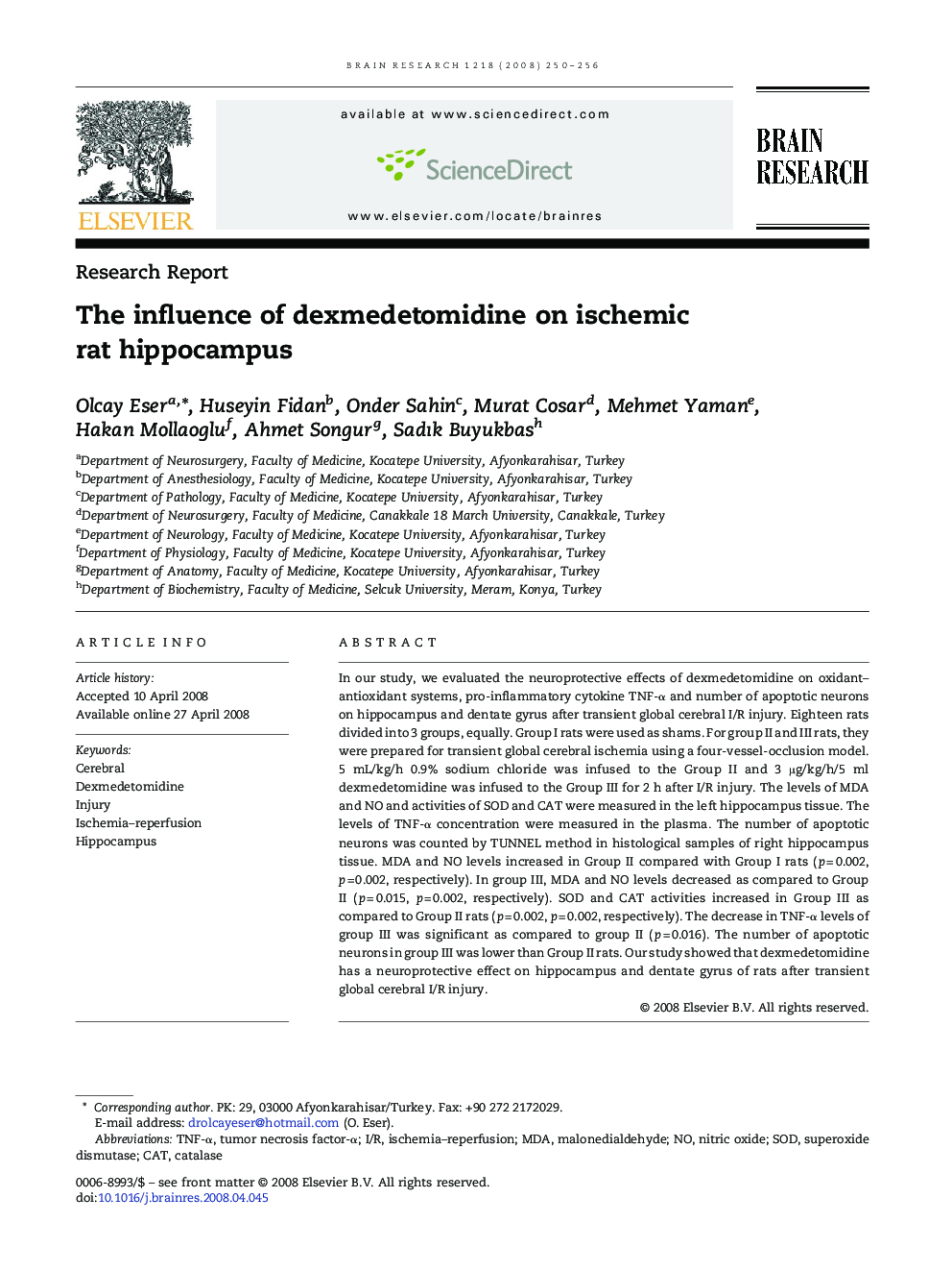 The influence of dexmedetomidine on ischemic rat hippocampus