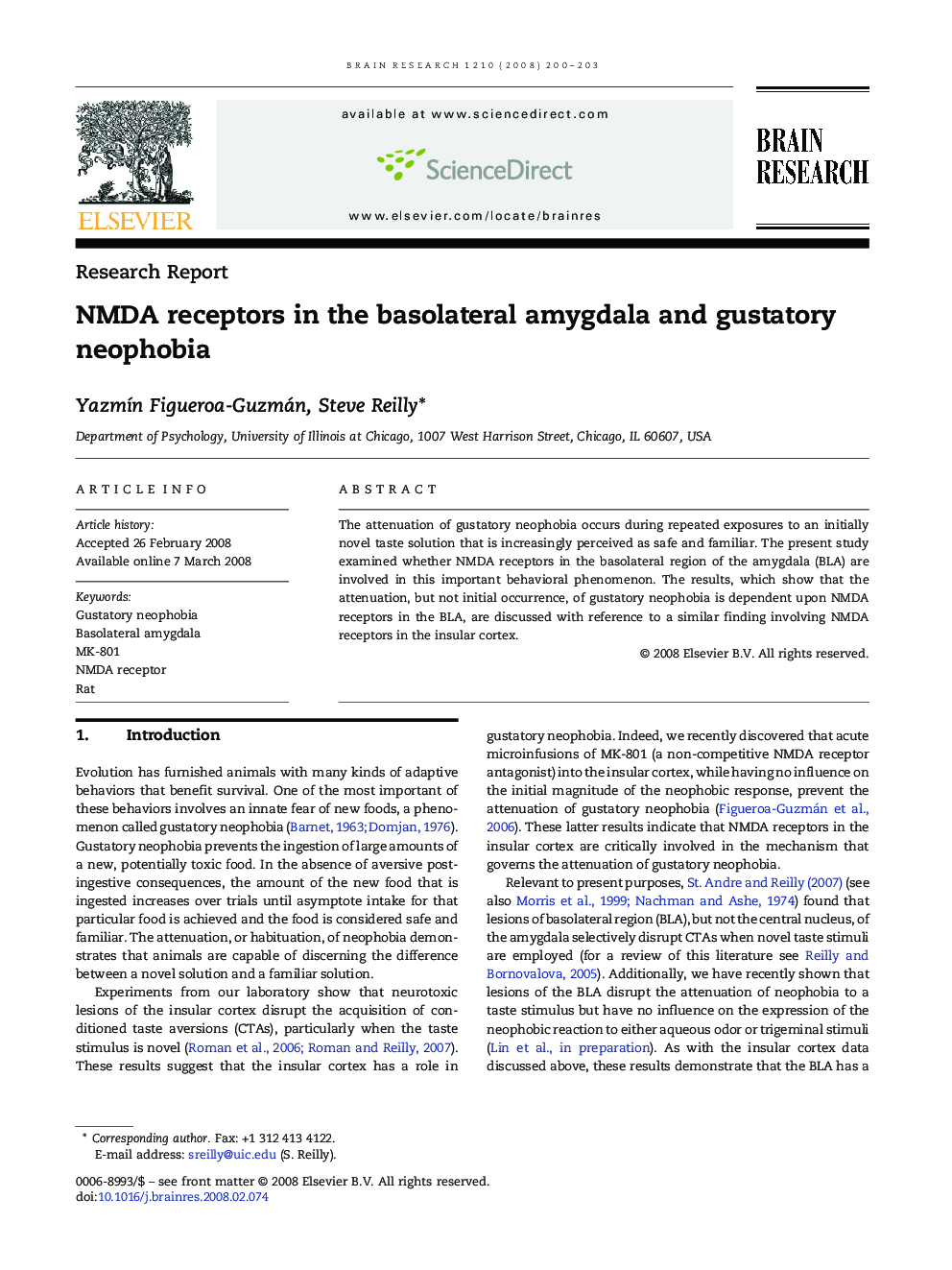 NMDA receptors in the basolateral amygdala and gustatory neophobia