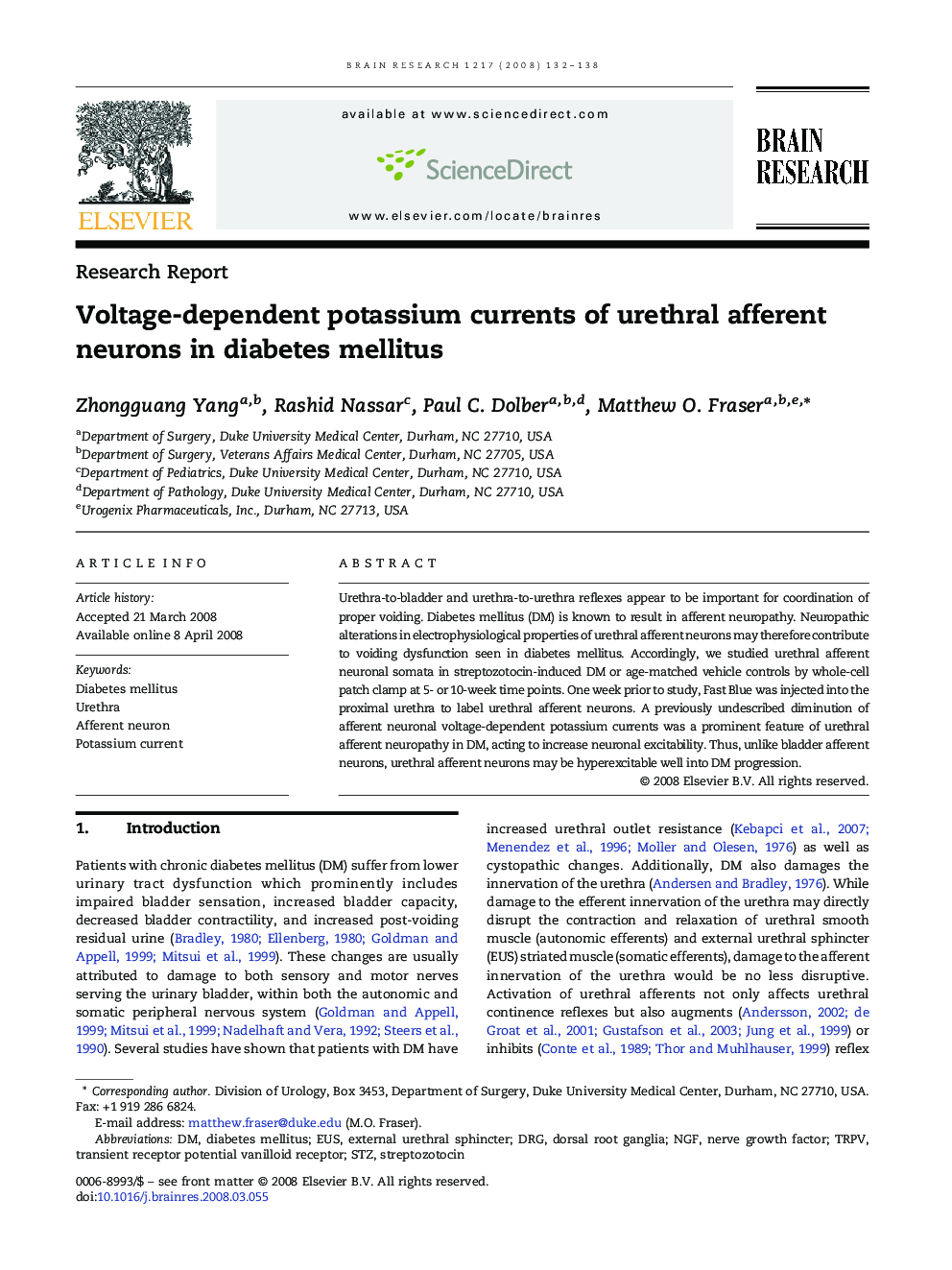 Voltage-dependent potassium currents of urethral afferent neurons in diabetes mellitus