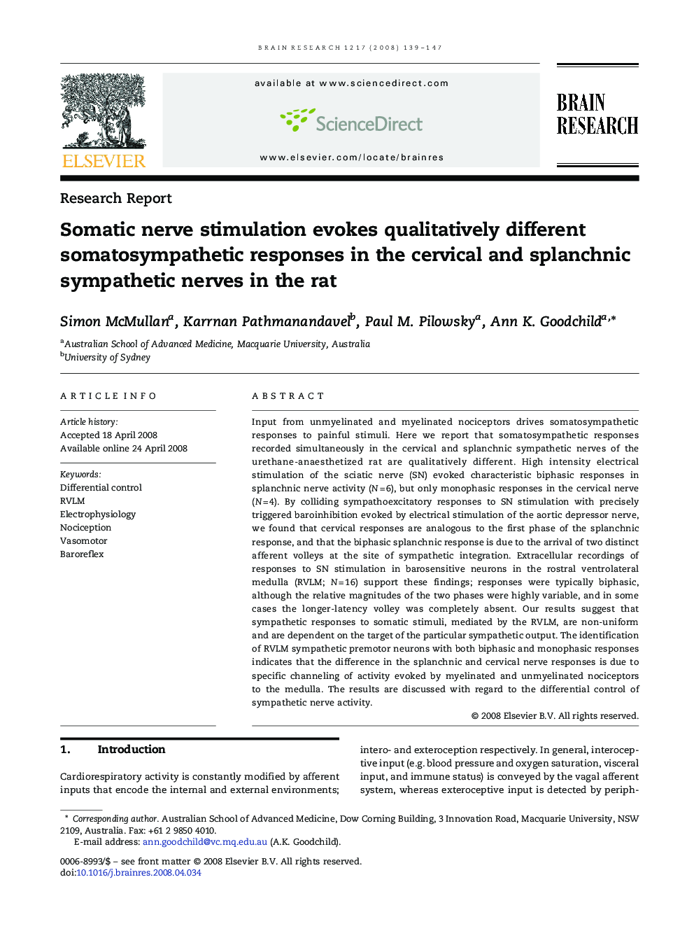 Somatic nerve stimulation evokes qualitatively different somatosympathetic responses in the cervical and splanchnic sympathetic nerves in the rat