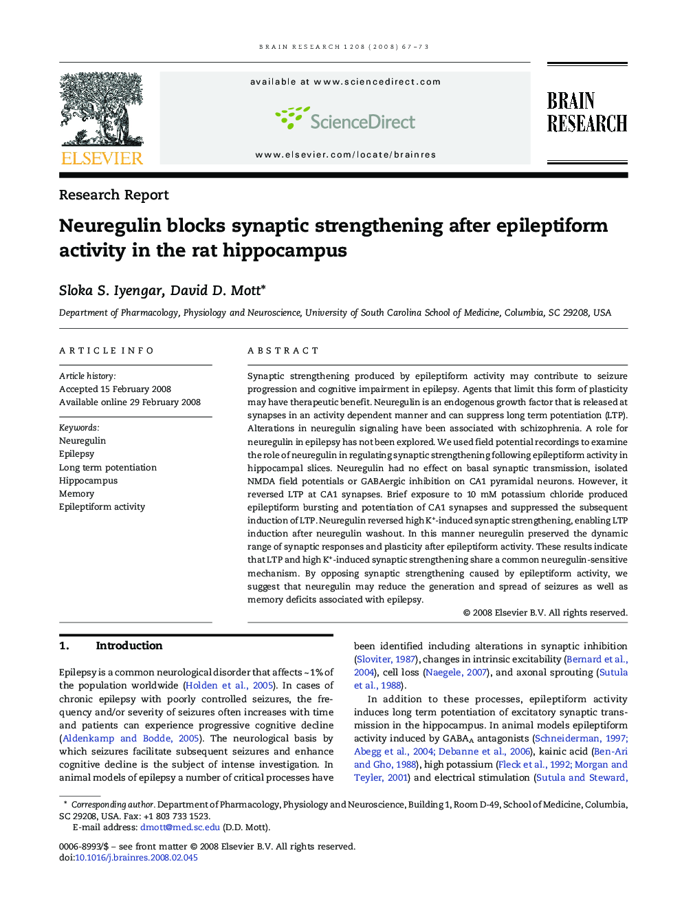 Neuregulin blocks synaptic strengthening after epileptiform activity in the rat hippocampus