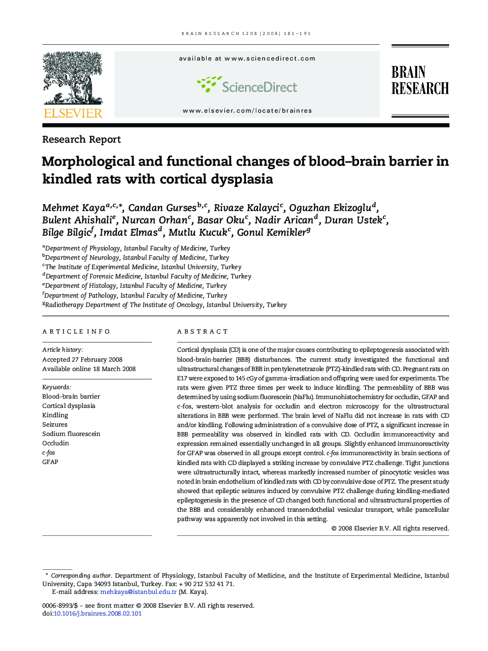 Morphological and functional changes of blood–brain barrier in kindled rats with cortical dysplasia