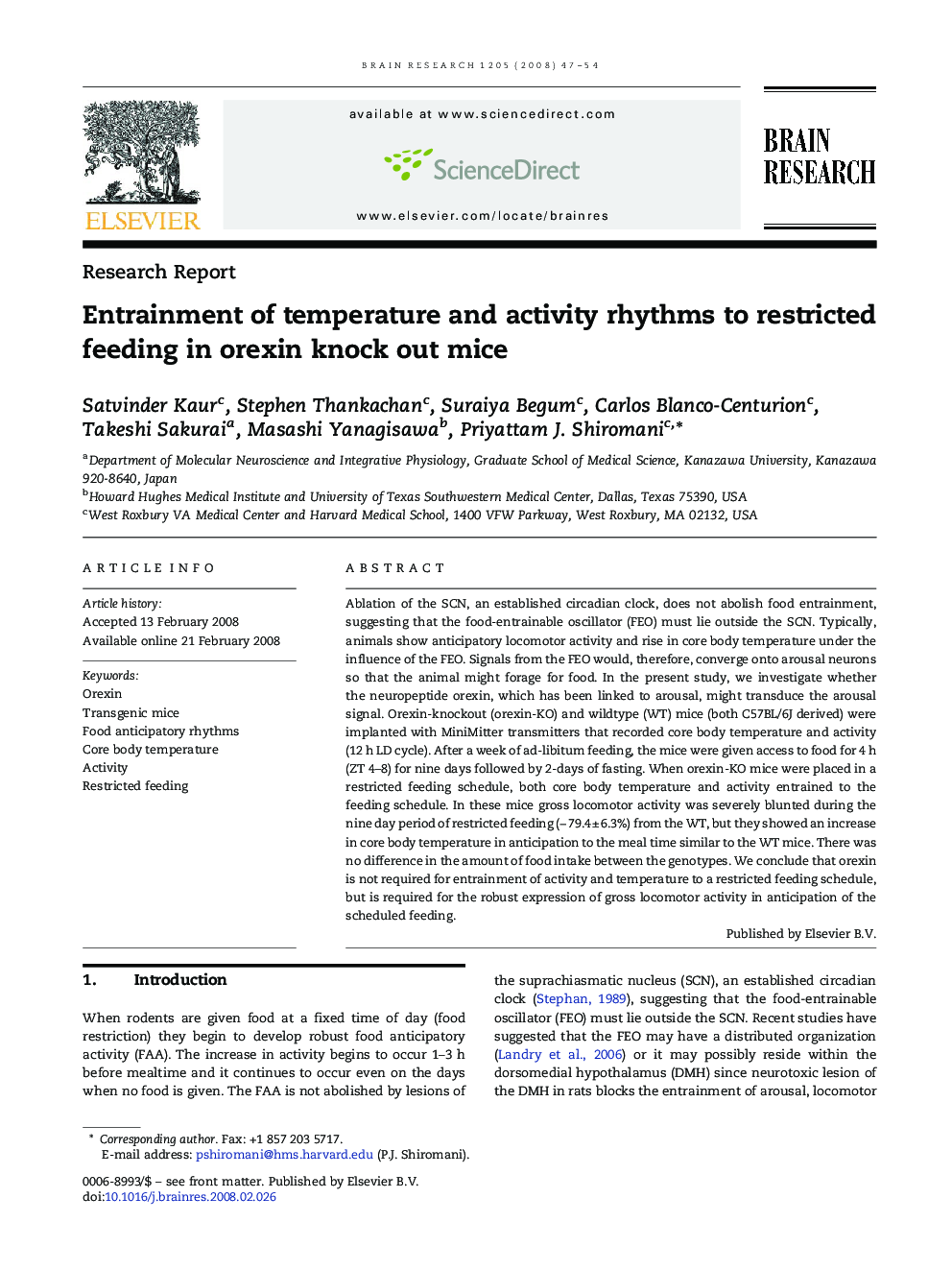 Entrainment of temperature and activity rhythms to restricted feeding in orexin knock out mice