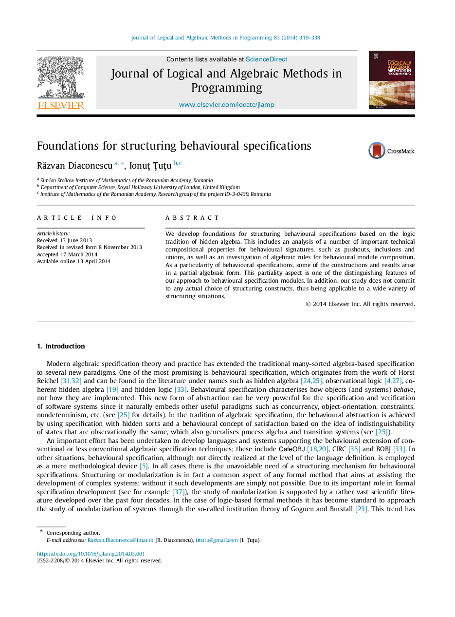 Foundations for structuring behavioural specifications