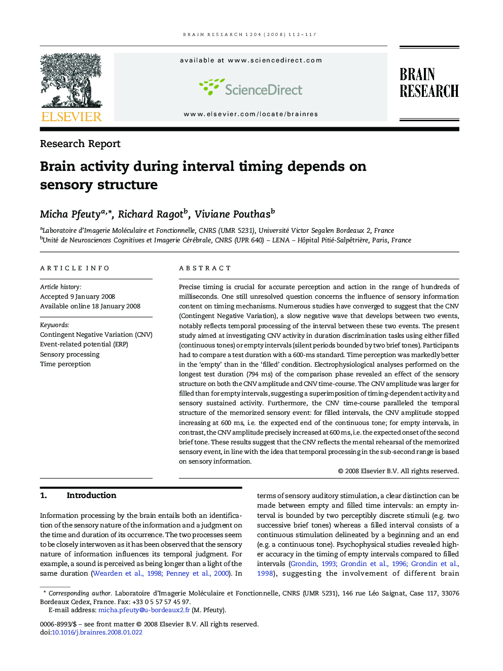 Brain activity during interval timing depends on sensory structure