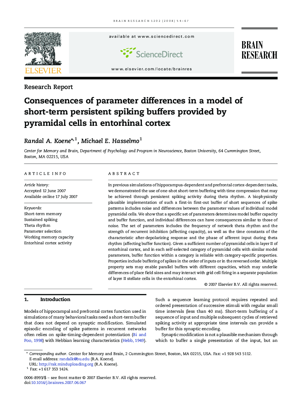 Consequences of parameter differences in a model of short-term persistent spiking buffers provided by pyramidal cells in entorhinal cortex