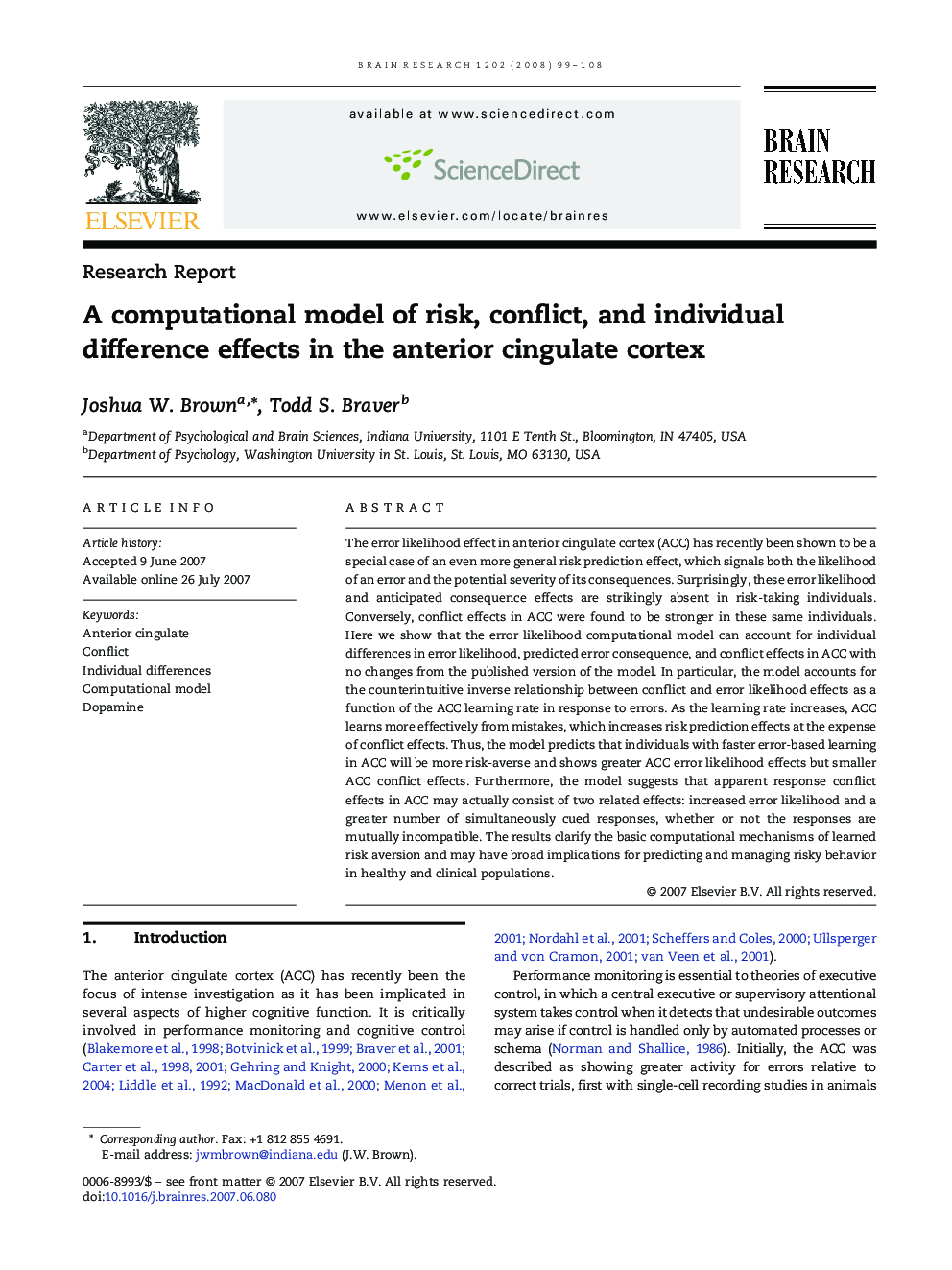 A computational model of risk, conflict, and individual difference effects in the anterior cingulate cortex