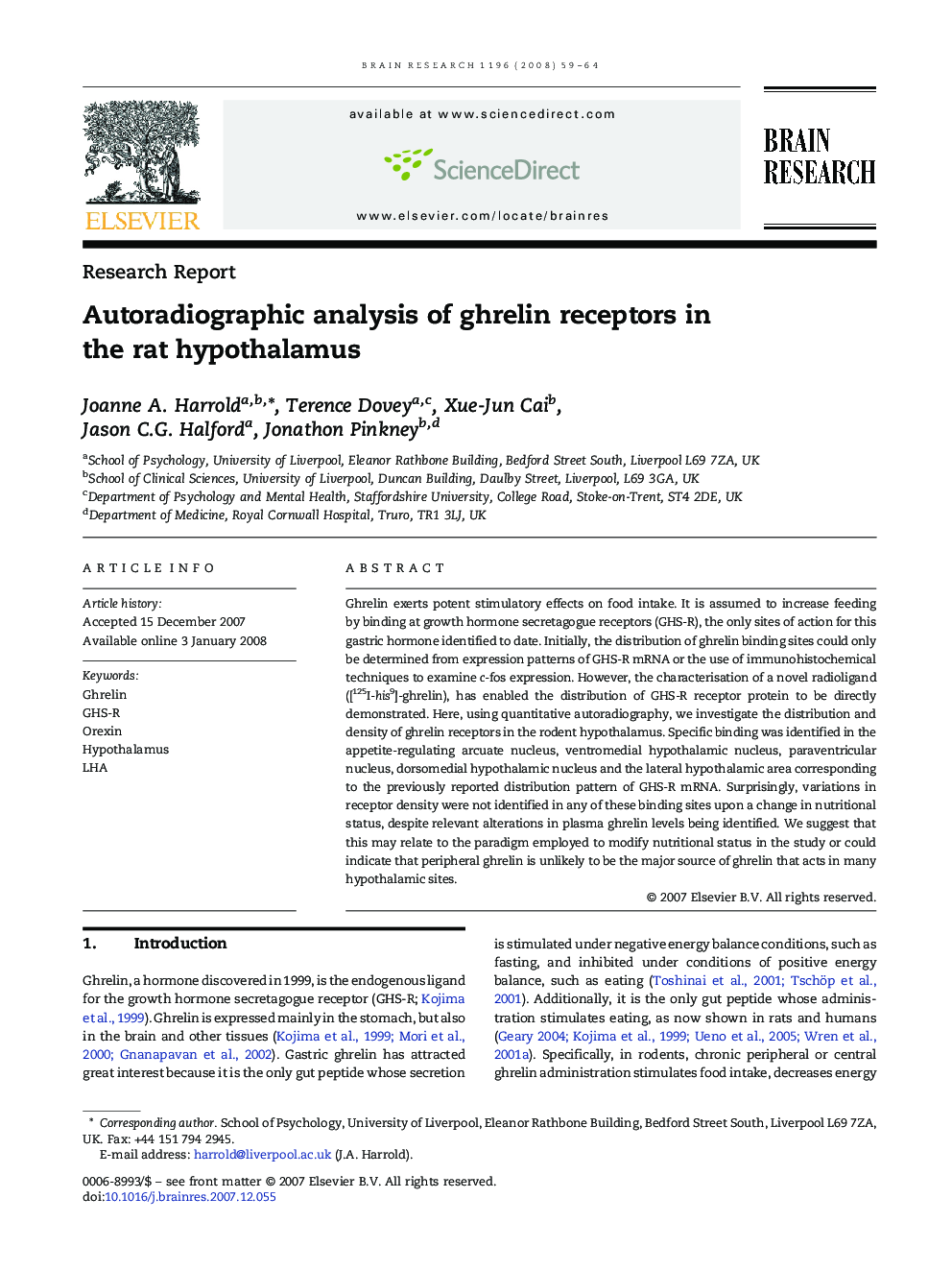 Autoradiographic analysis of ghrelin receptors in the rat hypothalamus