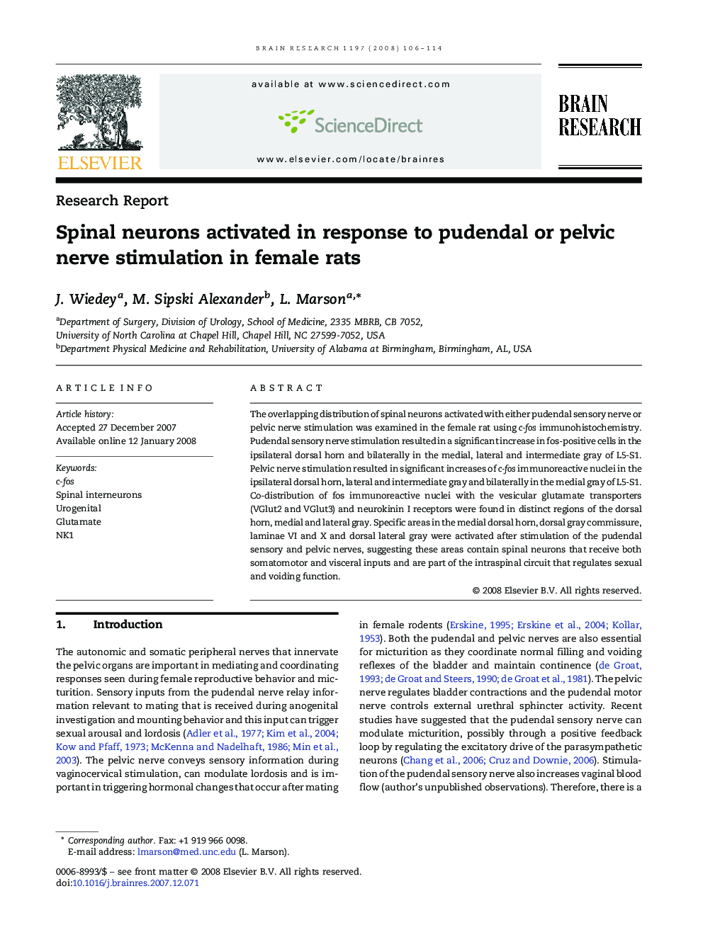 Spinal neurons activated in response to pudendal or pelvic nerve stimulation in female rats