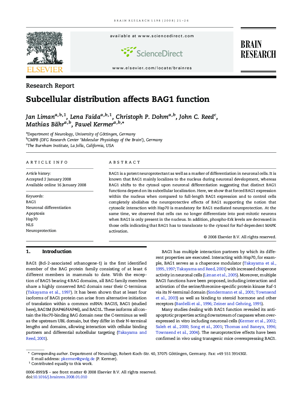 Subcellular distribution affects BAG1 function