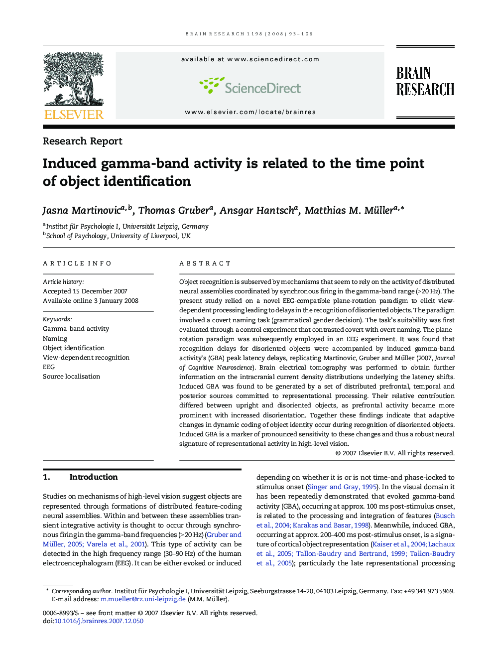 Induced gamma-band activity is related to the time point of object identification