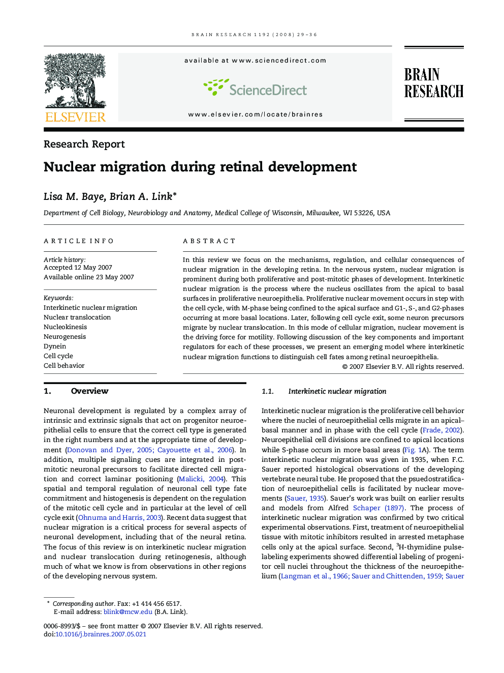 Nuclear migration during retinal development