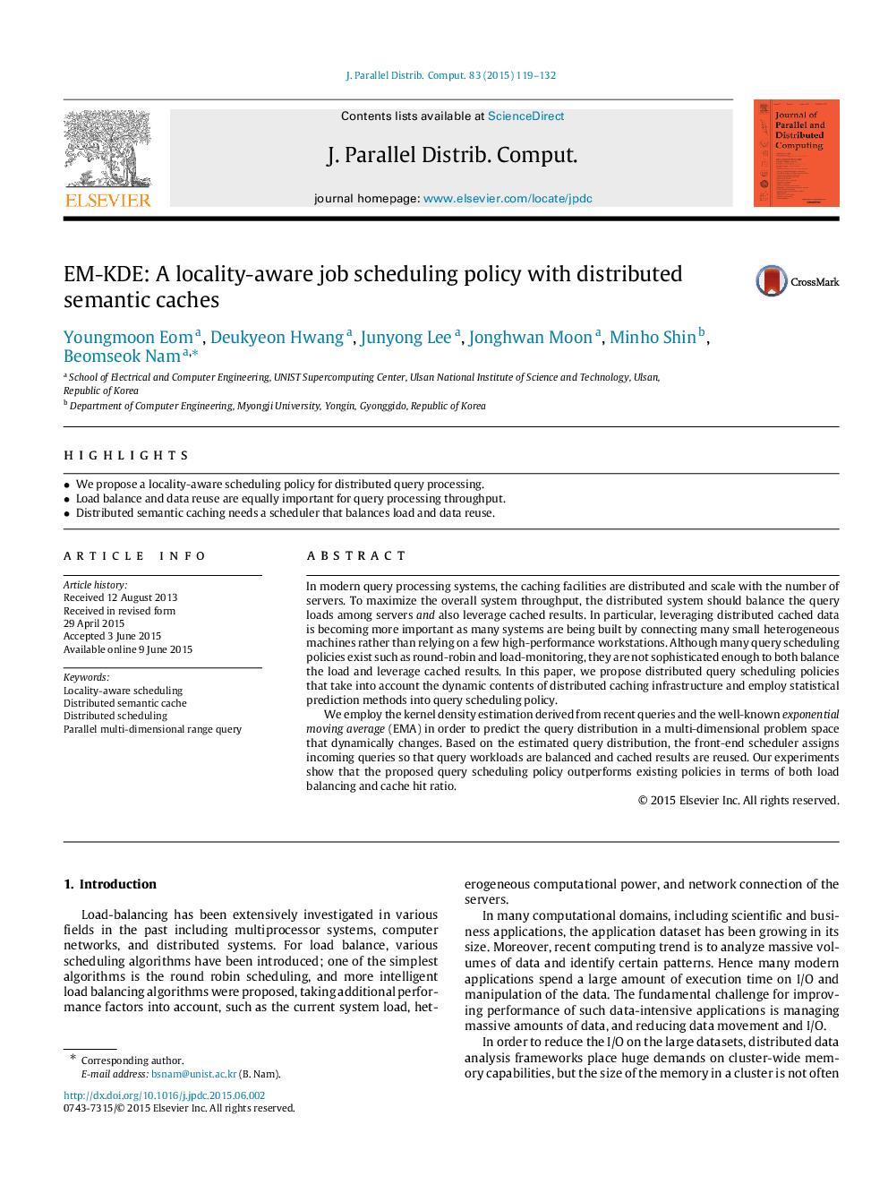 EM-KDE: A locality-aware job scheduling policy with distributed semantic caches