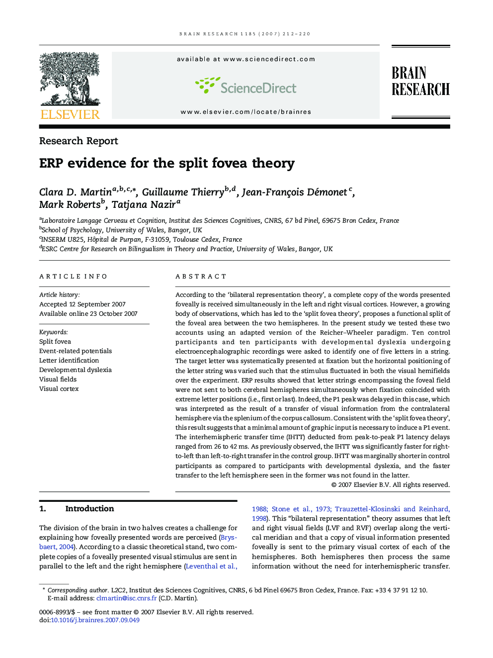 ERP evidence for the split fovea theory