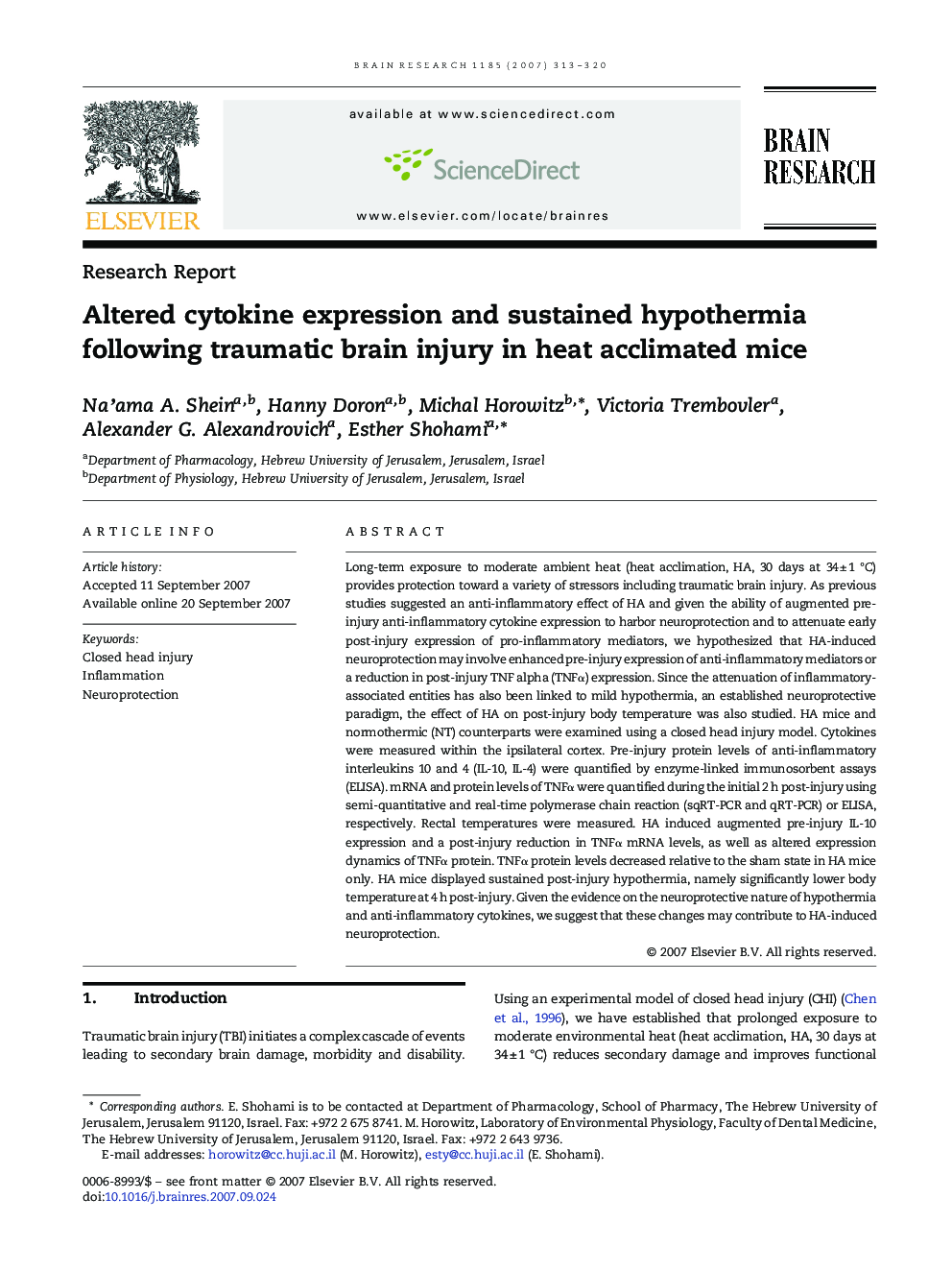 Altered cytokine expression and sustained hypothermia following traumatic brain injury in heat acclimated mice