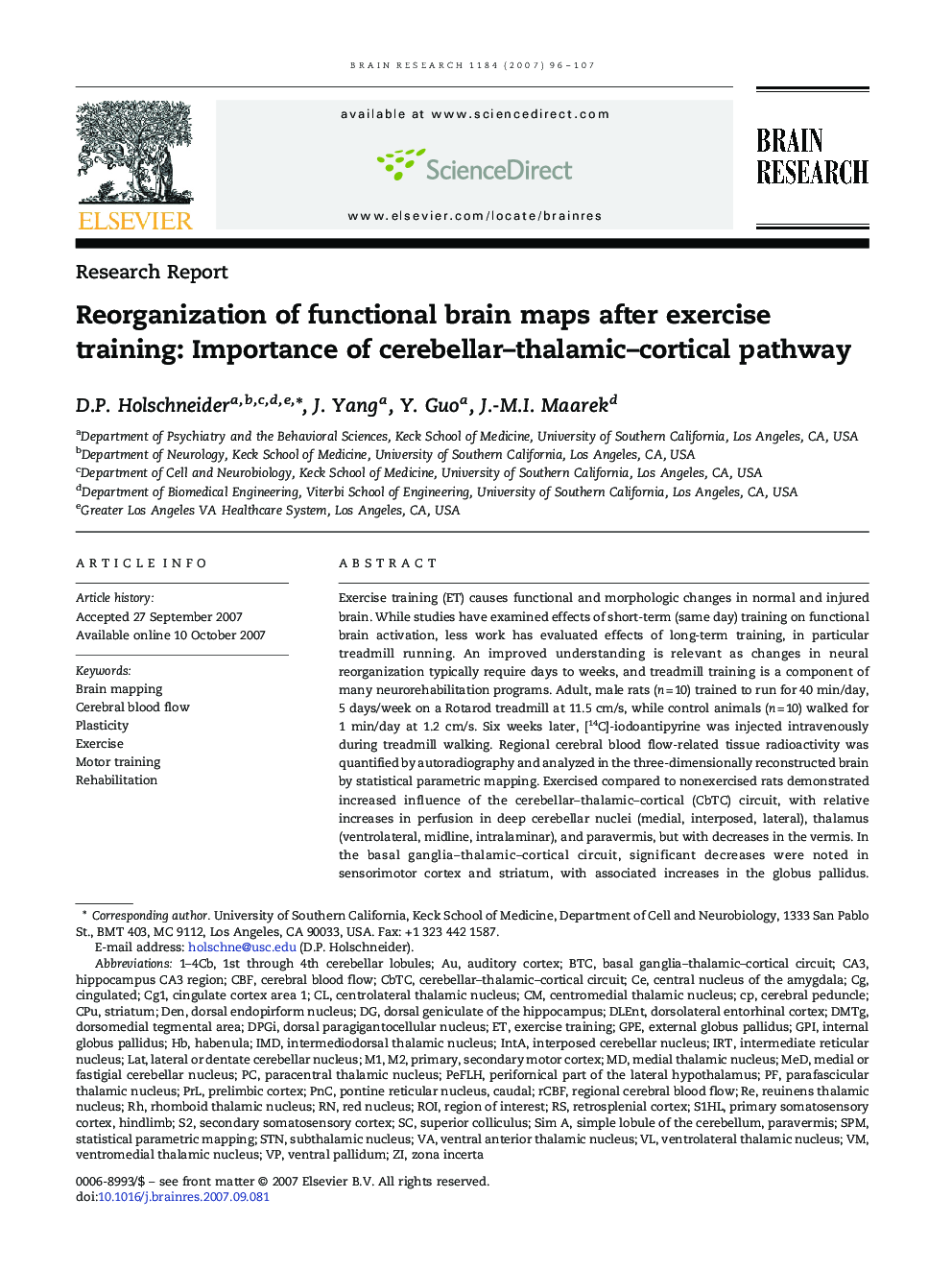 Reorganization of functional brain maps after exercise training: Importance of cerebellar–thalamic–cortical pathway