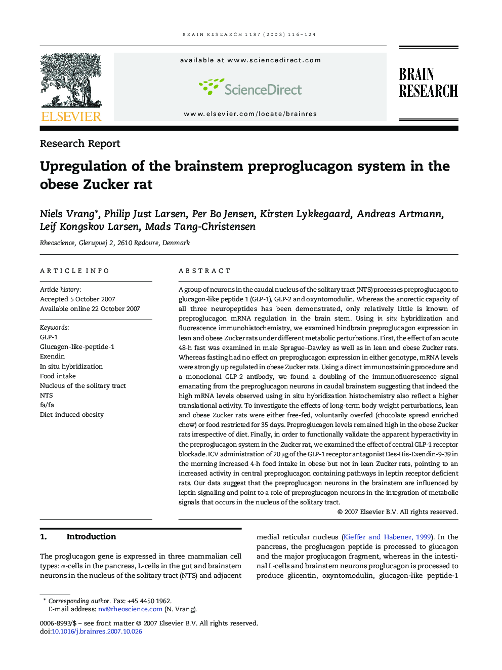 Upregulation of the brainstem preproglucagon system in the obese Zucker rat
