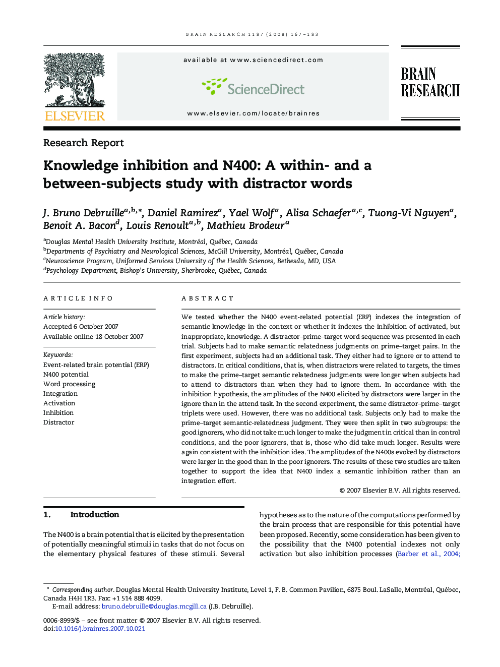 Knowledge inhibition and N400: A within- and a between-subjects study with distractor words