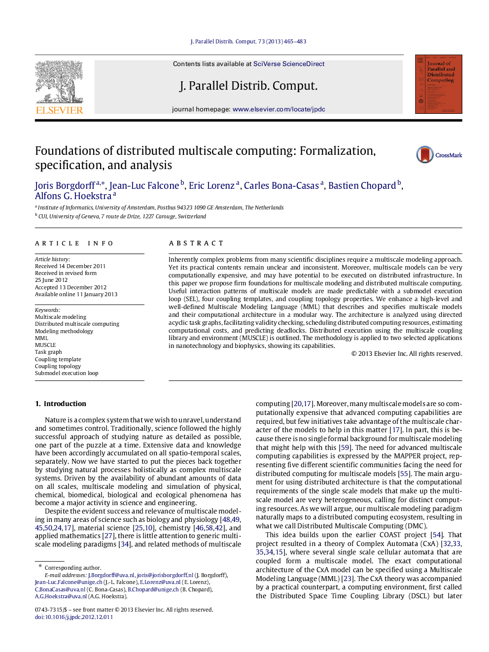 Foundations of distributed multiscale computing: Formalization, specification, and analysis