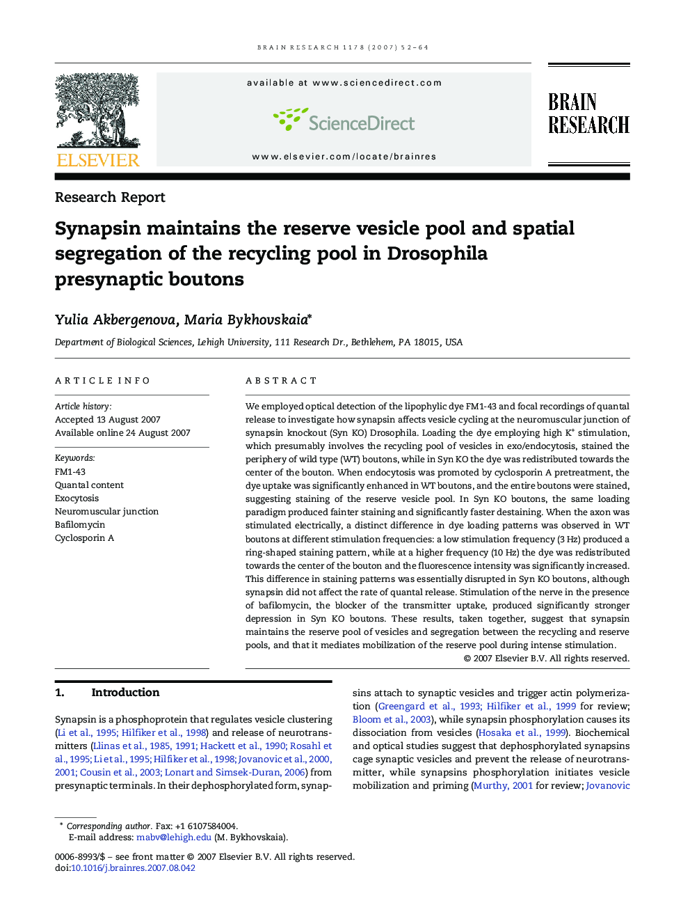 Synapsin maintains the reserve vesicle pool and spatial segregation of the recycling pool in Drosophila presynaptic boutons