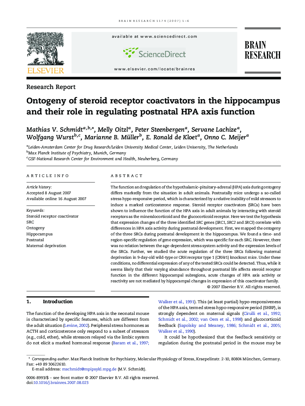 Ontogeny of steroid receptor coactivators in the hippocampus and their role in regulating postnatal HPA axis function