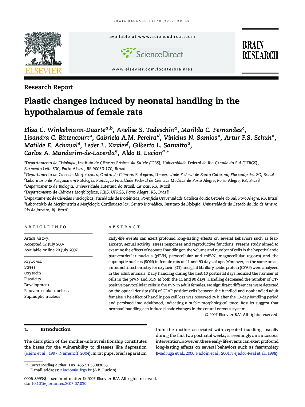 Plastic changes induced by neonatal handling in the hypothalamus of female rats