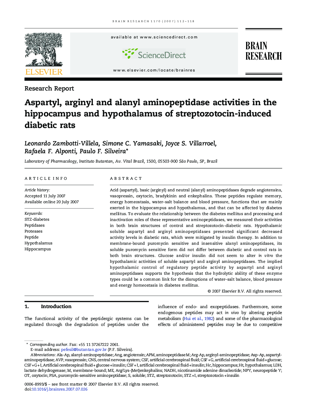 Aspartyl, arginyl and alanyl aminopeptidase activities in the hippocampus and hypothalamus of streptozotocin-induced diabetic rats