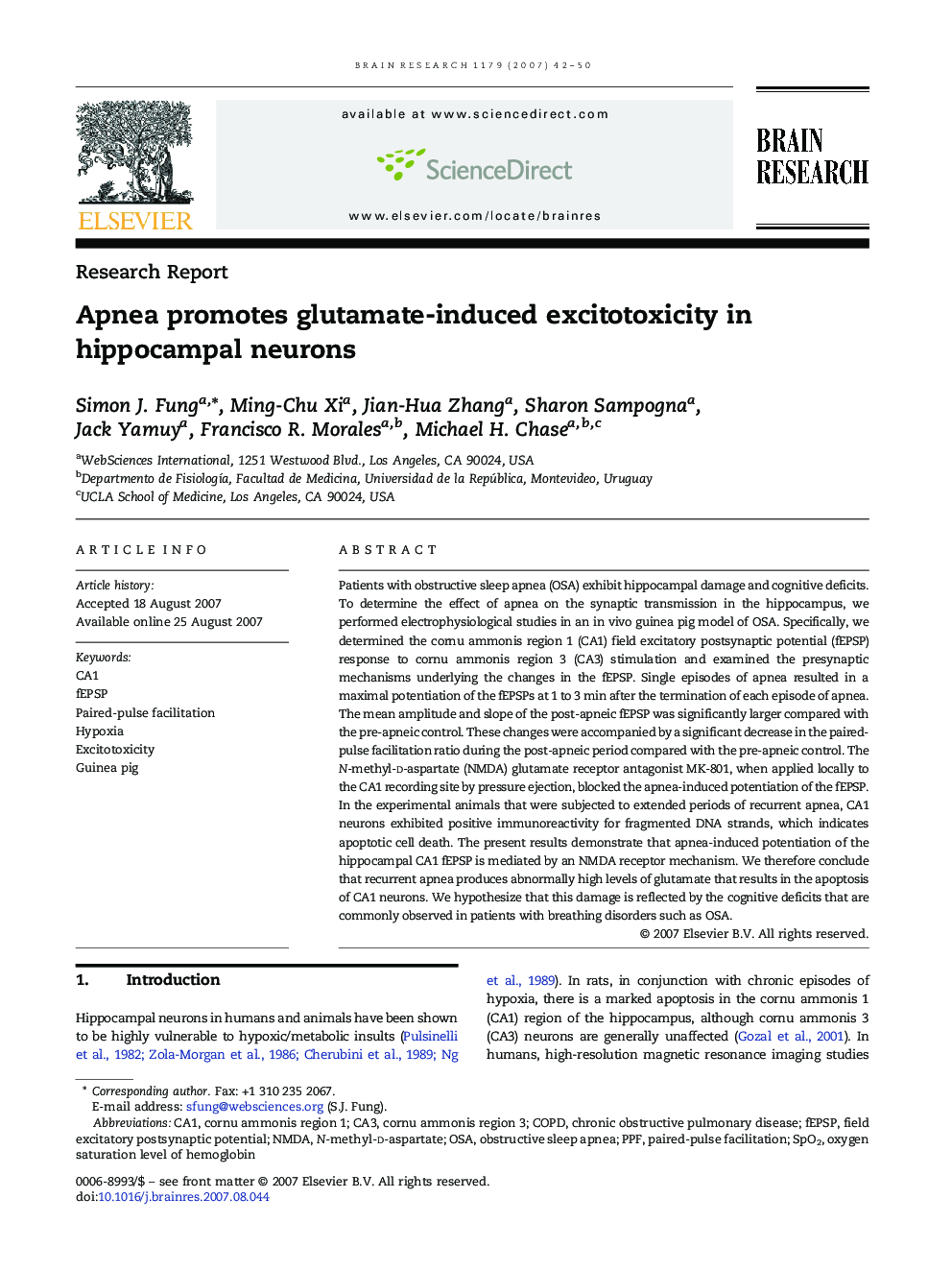 Apnea promotes glutamate-induced excitotoxicity in hippocampal neurons