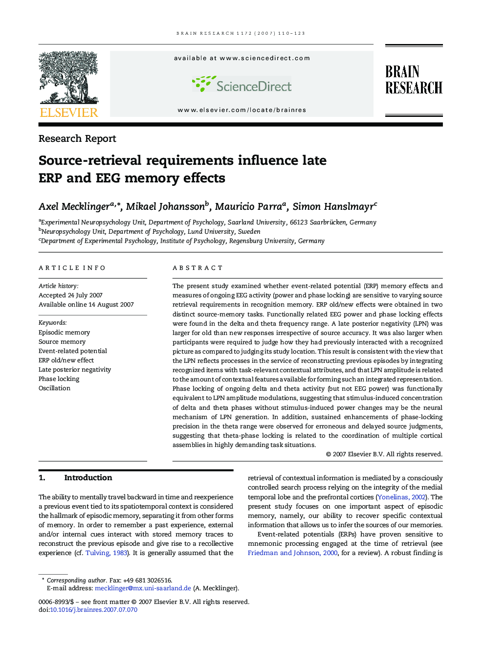 Source-retrieval requirements influence late ERP and EEG memory effects