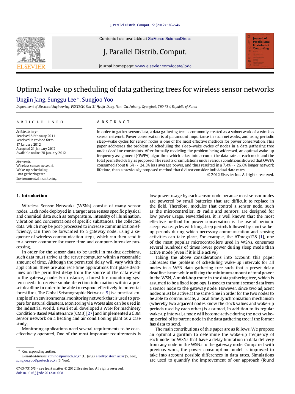 Optimal wake-up scheduling of data gathering trees for wireless sensor networks