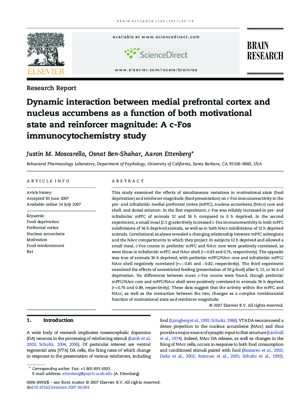 Dynamic interaction between medial prefrontal cortex and nucleus accumbens as a function of both motivational state and reinforcer magnitude: A c-Fos immunocytochemistry study