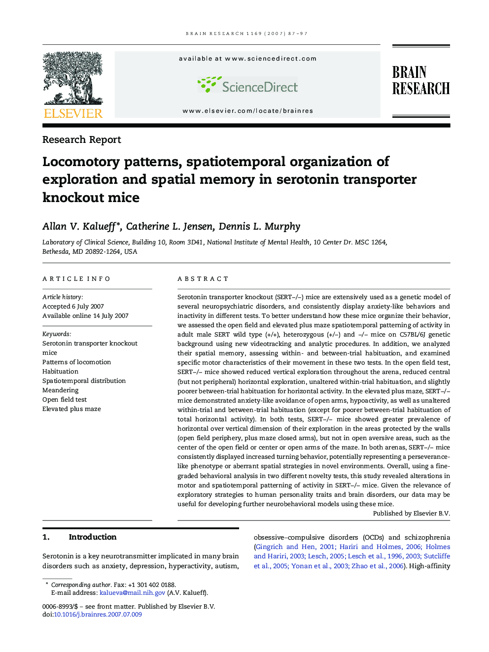 Locomotory patterns, spatiotemporal organization of exploration and spatial memory in serotonin transporter knockout mice