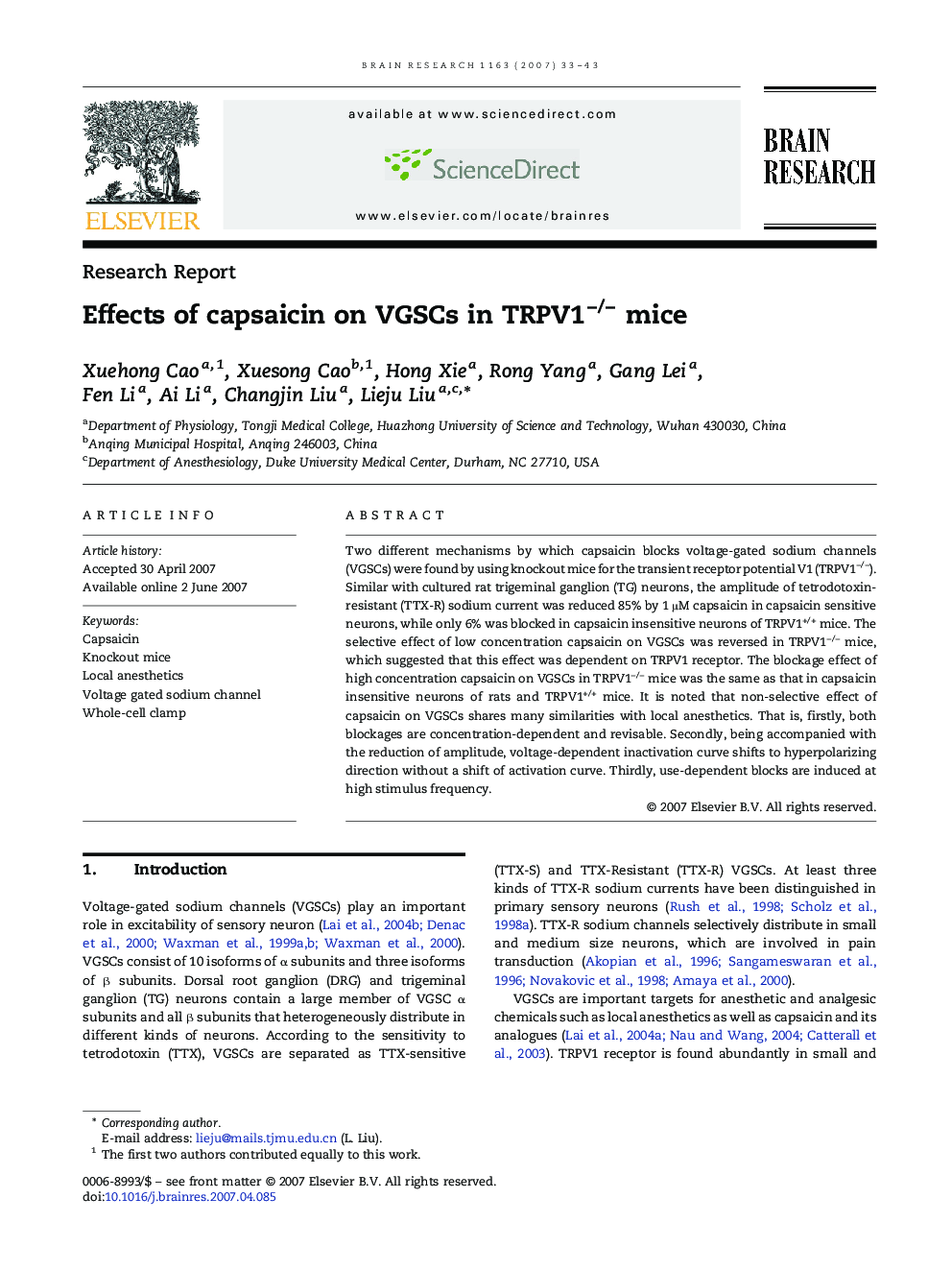 Effects of capsaicin on VGSCs in TRPV1−/− mice