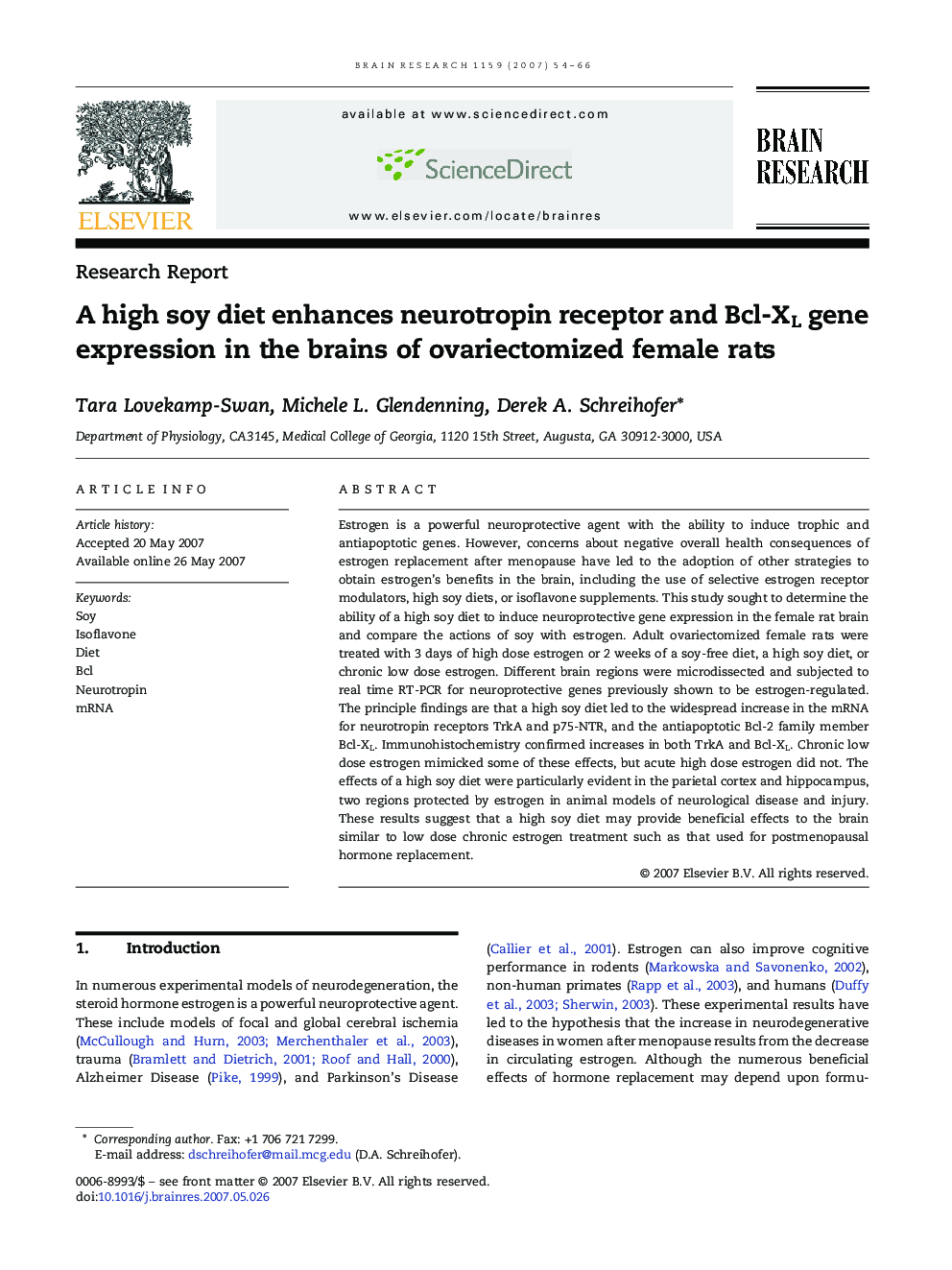 A high soy diet enhances neurotropin receptor and Bcl-XL gene expression in the brains of ovariectomized female rats